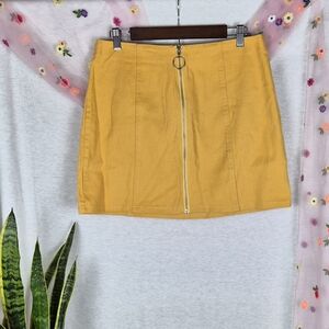 Chloe & Katie Mustard Mini Skirt Front Zip Ring Pull Size XL